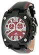 Adee Kaye Men's Black IP Chronograph Watch with Red Textured Dial #AK7982-M4