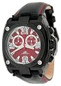Adee Kaye Men's Black IP Chronograph Watch with Red Textured Dial #AK7982-M4