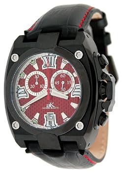 Adee Kaye Men's Black IP Chronograph Watch with Red Textured Dial #AK7982-M4