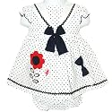 Baby Girls Sailor Collar Polka Dot Dress, Pants & Hairband 3 Piece Set (Navy) (6-12 Months)