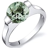 Bezel Set 1.75 carats Green Amethyst Engagement Ring in Sterling Silver Rhodium Finish Available in Sizes 5 thru 9