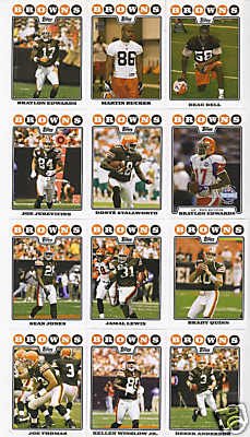 2008 Topps Cleveland Browns Complete Team Set of 13 cards including Brady Quinn, Braylon Edwards and more!