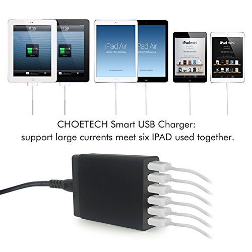 KevenAnna 50W USB 6 Port Wall & Desktop Charger / Rapid USB Smart Charging Station for Apple, Android and other USB Powered Mobile Devices Black