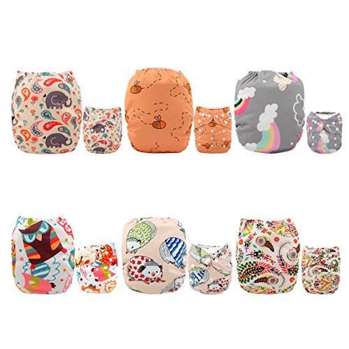 Alva Baby New Positioning and Printed Design Reuseable Washable Pocket Cloth Diaper 6 Nappies + 12 Inserts 6DM27