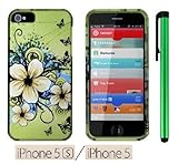 Apple Iphone 5S Or Iphone 5 Premium Pretty Design Protector Hard Cover Case / 1 of New Assorted Color Metal Stylus Touch Screen Pen (Apple Green Butterfly Flower)