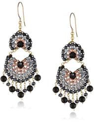 Miguel Ases Onyx and Rose Gold Fan Multi-Drop Earrings