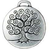 Fine Silver Plated Pewter Round Tree Of Life Pendant 26mm (1)