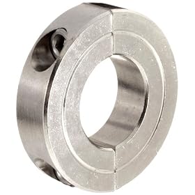 S/S Shaft Collar, 2 Piece Clamp Type, 1" Bore x 2" OD x 1/2" W, 1/4-28 Clamp Screw