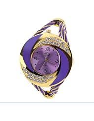 Pythons Fashion Weaving Set Auger Bangle Wrist Watch Quartz for Women(Purple-Gold)