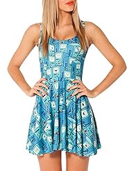 Girls Pleated Summer Scoop Neck General Print Polyester/Spandex Sleeveless Skater Dress 