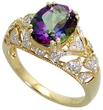 10k Yellow Gold Band 3/8 (10mm) wide, w/ 0.16 Carat Round Brilliant Diamonds & 3.0 Carats Oval Cut Mystic Fire Topaz Stone