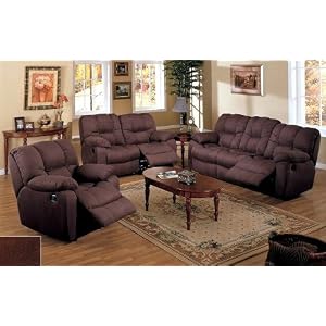 3pcs Brown Microfiber Recliner Loveseat Sofa Couch Set