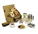 from Fine Food Store Organic Fairtrade Hampstead Tea (1x English Breakfast, 1x Green Tea) Shortbread Fingers, Border Biscuits, Jam & Cake Wicker Picnic Hamper Gift
