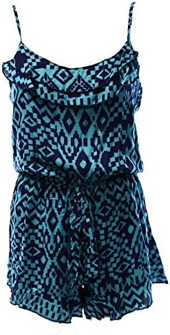 Dee Elle Ikat Print Medium Junior Ruffle Trim Romper DEAL Blue M