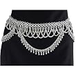 Sensational Hip Chain Belt with Layers of White Brass Loops and Bells, Fits waist or hips 35" - 41" for Belly Dancing or Casual Wear