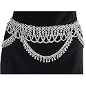 Sensational Hip Chain Belt with Layers of White Brass Loops and Bells, Fits waist or hips 35" - 41" for Belly Dancing or Casual Wear