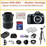 Canon EOS 60D DSLR Camera w/ Ultra Wide Angle 12-24mm Autofocus Lens + 2 Extra Batteries + 16gb SDHC + Much More