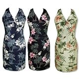 Sexy Halter Dress - Orchid Island Hawaiian Aloha Crisscross Back Fitted Halter Sun Dress - Regular and Plus Size
