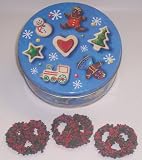Scott's Cakes 1 lb. Dark Chocolate Covered Pretzel with Christmas Jimmies & Chocolate Chips in a Christmas Cookie Tin