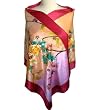 SilkNOW Unique 3D Design Raspberry and Pink Scarf, Hand Painted, Hand Embroidered, and Hand Beaded, 100% Pure Silk Satin with Beautiful Floral Pattern