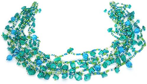 Handmade Guatemalan Glass Beaded Multistrand Collar Necklace with Magnetic Clasp - Made in Guatemala with Czech Glass Beads C2SW (Silver Waters)