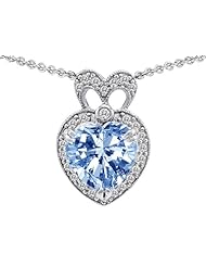 Original Star K (tm) Heart Shape Simulated Aquamarine Pendant in 925 Sterling Silver