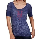 MLB Touch by Alyssa Milano New York Mets Ladies Blue Sheer Burnout Crystal Logo Premium T-shirt (Medium)