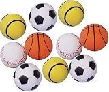 Set aus 10 Stück Moosgummibällen / Gummibällen / Hundebälle / Hundebällchen, je 5,7 cm Durchmesser, 90 g Gewicht # gemischte (nach unserer Wahl) Motive: Fußball, Basketball, Baseball und gelber Tennisball # Moosgummiball # Hundeball