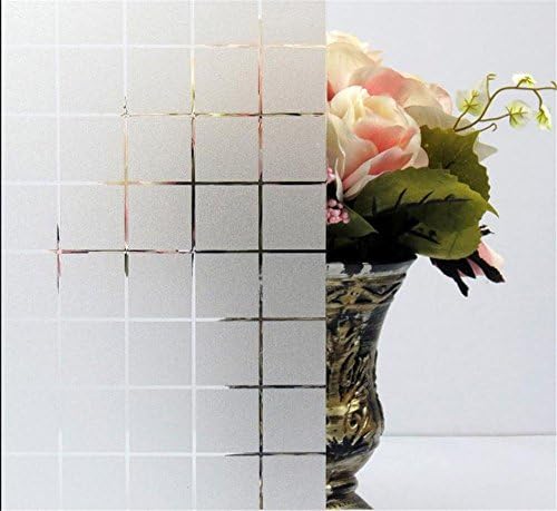 Decorative Self Adhesive Static Cling Clear Frosted Privacy Square Checkered Window Film Glass Covering 90*100cm (35.4 inches by 39.4 inches)