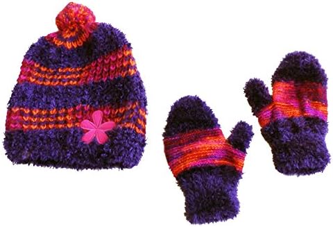 Aspen Supply Toddler &amp; Little Girls' Fuzzy &amp; Soft Winter Cap &amp; Mittens Set (Ages 2-5) (Purple)
