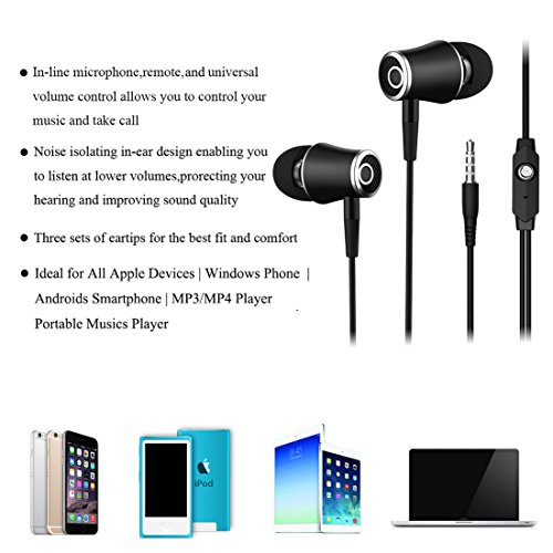 Dislot Stereo Earbuds Super Bass Noise Isolating In-ear Earphone, Headphone with Mic, Remote Control for Android Smartphone, Samsung , Iphone, Ipad, Ipod, Computer, Mp3 Players (Black-1)
