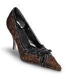 Velvet-trim lace pump