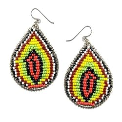 African Designed Teardrop Beaded Dangle Earrings