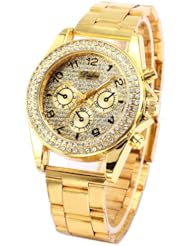 Gold Dial Fashion Women Lady Wrist Watch Gold Quartz Wrist Crystal New Luxury Bracelet Classic