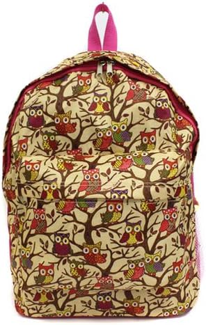 Fashion OWL Backpack with Fuchsia Trim Polyester Material Adjustable Strap - SWT001