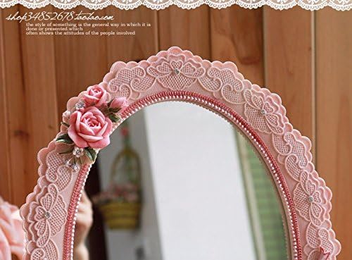 Pink roses mirror European retro Korea trade pastoral home desktop resin wall mirror large mirror 3