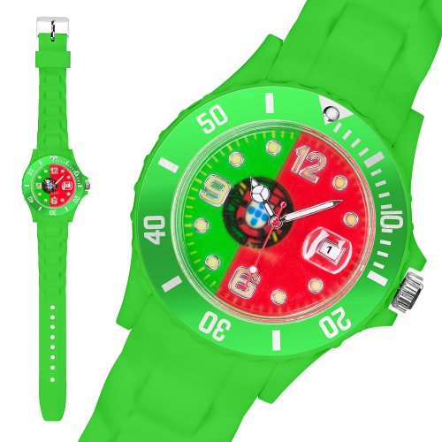 Taffstyle® Fanartikel Silikon Armbanduhr Gummi Trend Watch Quarz Fan Uhr mit Fussball Weltmeisterschaft 2014 WM & EM Länder Flaggen Style – Portugal
