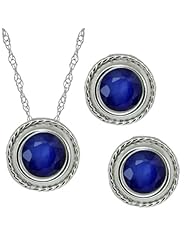 3.18 Ct Round Blue Sapphire Gemstone Sterling Silver Pendant Earrings Set