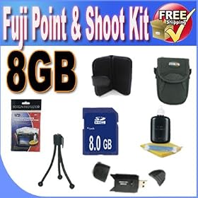 Fuji Point & Shoot Accessory Saver Bundle! (8GB SDHC Memory + USB Card Reader + Memory Card Wallet + Deluxe Camera Case w/Strap + Lcd Screen Protectors + Mini Tripod + Accessory Saver Bundle!)