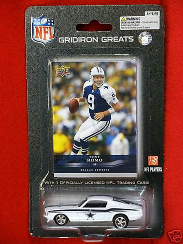 DALLAS COWBOYS TONY ROMO CARD 2008 With Diecast 1967 Ford Mustang Fastback Upper Deck Collectibles NFL Adrenalin Concept Gridiron Greats Edition