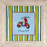 Scooter Kids Room Decor Art Blue Framed Print Picture