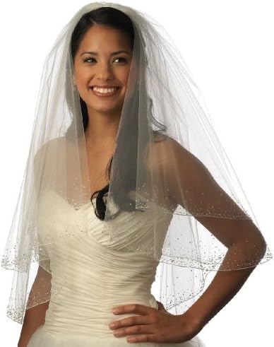 USABride 2 Layer, Wedding Bridal Veil Crystal Beaded Elbow with Blusher 405E