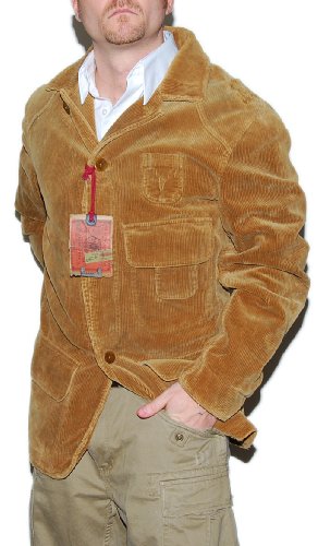 Polo Ralph Lauren Mens Vintage Corduroy Distressed Heavy Jacket Coat Brown Khaki Large