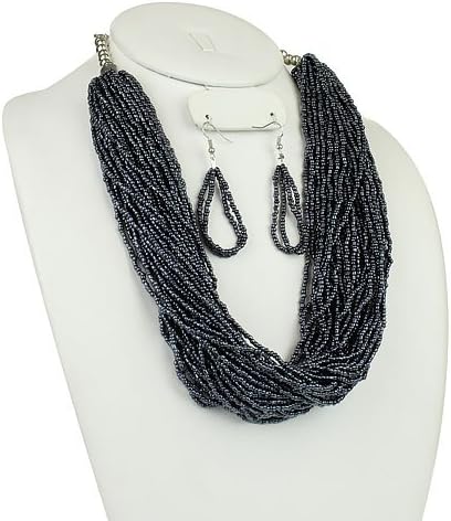 Multi-layered Hematite Beaded Necklace and Earring Set