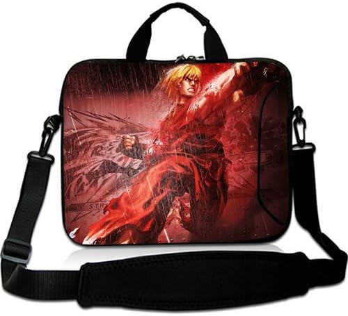 HUADO New Style street fighter tekken ken character fighter rain Laptop Shoulder Bag Portable Laptop Carrying Bag Twin Sides Patterns Waterproof Canvas Fabric Case for 17 17.3 Inch Laptop