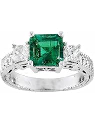 14K White Gold Emerald and Diamond Ring -- LIFETIME WARRANTY