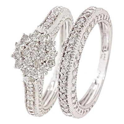 3/4 Carat Diamond Bridal Wedding Ring Set 14k White
