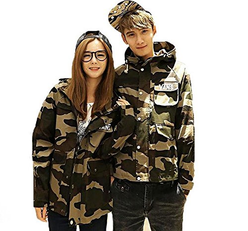 Qiangui 迷彩柄フード付きジャケット ペアルックで使える　ペア　お揃い　おそろい　カップル カモフラ柄 レディース トップス ミリタリー カモフラージュ 秋春服 パーカー