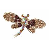 Hair Clip - H10 - Crystal Dragonfly - Med Size (1-5/8"x 1") - Alligator Clip Style ~ Smoky Topaz and Lt Colo Topaz (Brown) on Goldtone Metal