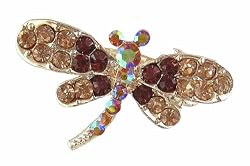 Hair Clip - H10 - Crystal Dragonfly - Med Size (1-5/8"x 1") - Alligator Clip Style ~ Smoky Topaz and Lt Colo Topaz (Brown) on Goldtone Metal